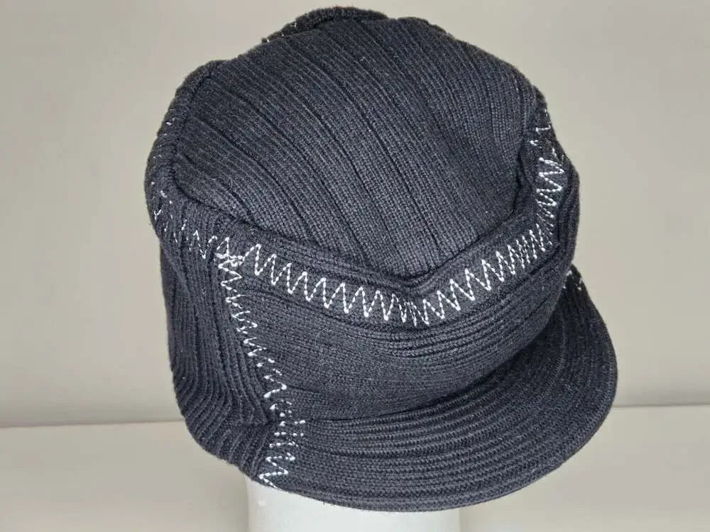 Pugs Gear Black Knit Beanie Cap with Bill Visor and White Zig Zag Stitching